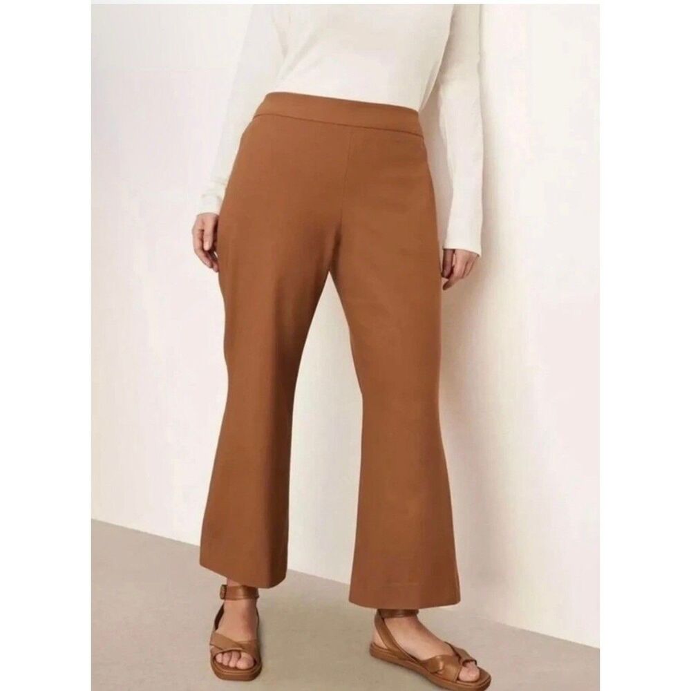 Vince Cropped‎ Flare Pants Womens 4 Caramel Brown Side Zip Stretch Mid Rise $328